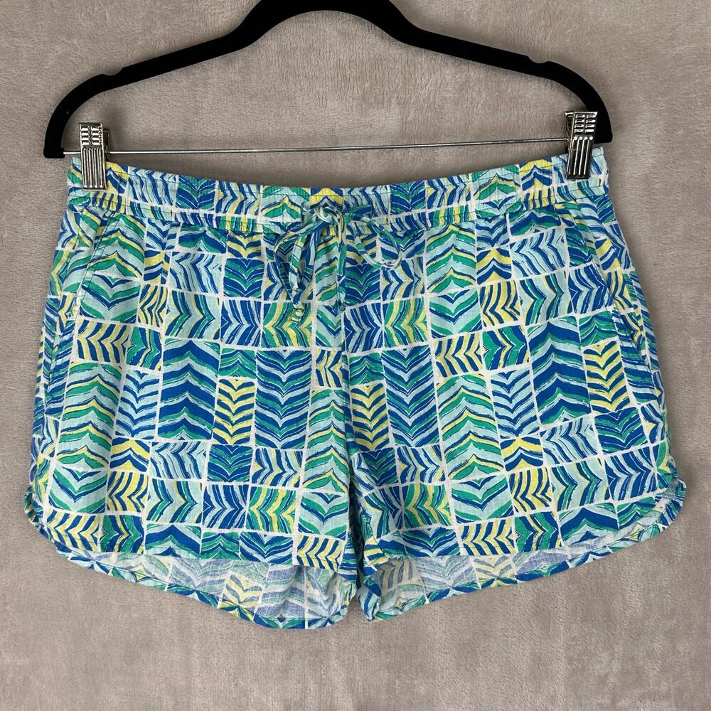 Vineyard Vines Shorts Womens Small Blue Pattern Linen Drawstring Bright Tropical